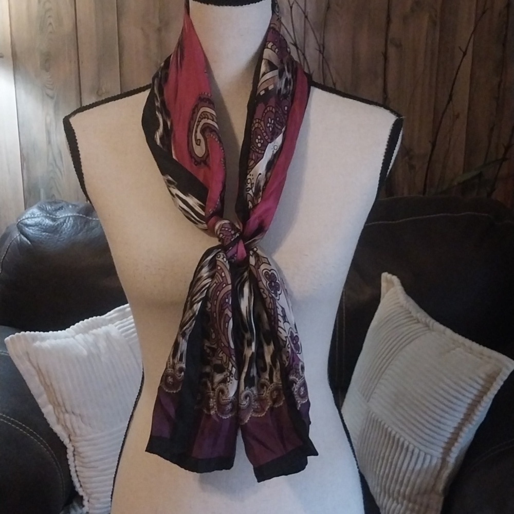 Adrienne Landau Silk Scarf Paisley Animal Print Pattern